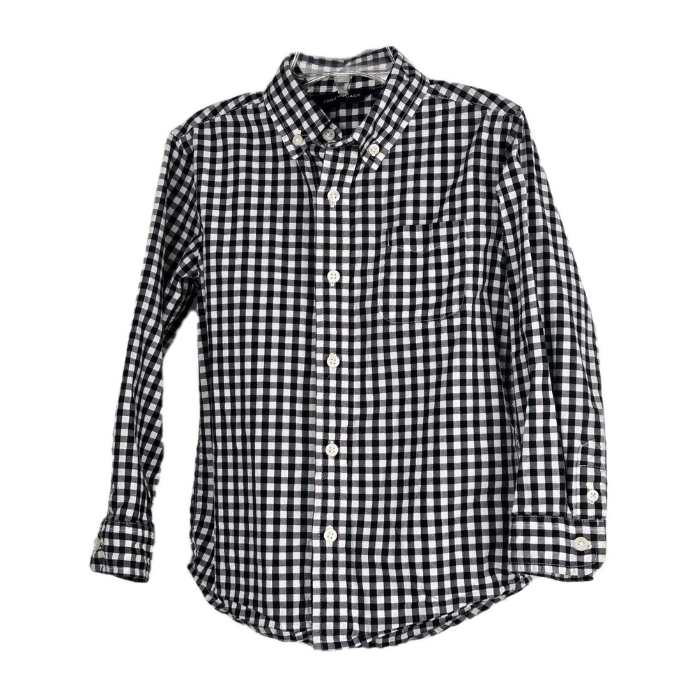 Janie And Jack Boys Black Gingham Check Size 4 Long Sleeve Cotton Button-down